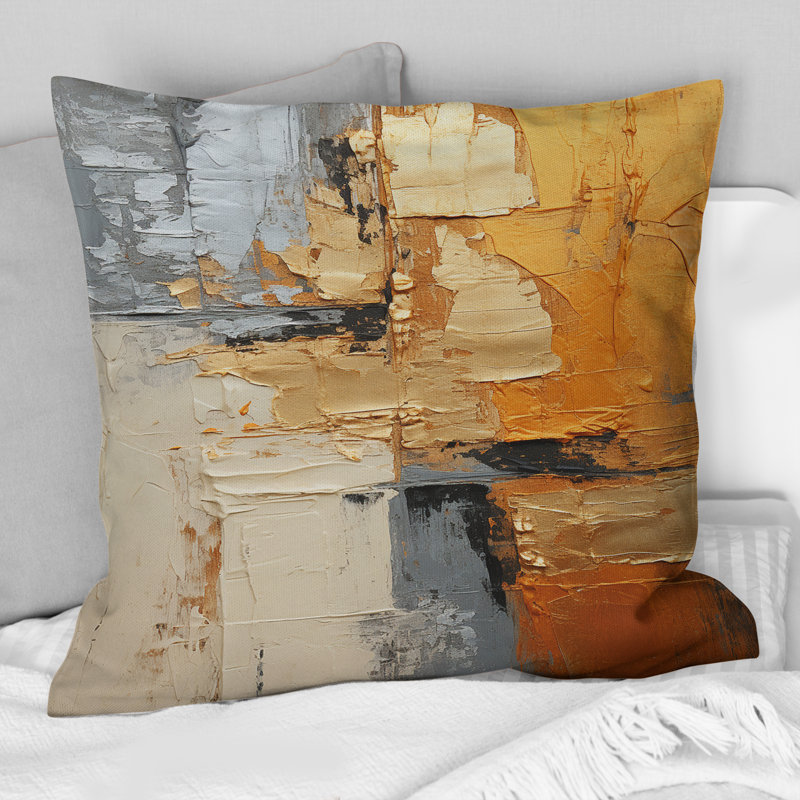 Gold Grey Gleaming Geometry XV - Abstract Collages Printed Throw Pillow
