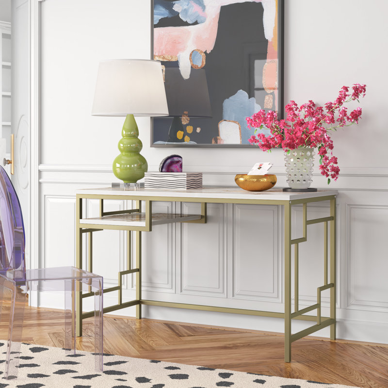 Edwin Metal Base Writing Desk, White/Gold