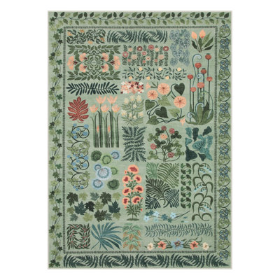 Kaldi Boho Washable Living Room Bedroom Area Rug Floral Large Non Slip Botanical Indoor Carpet