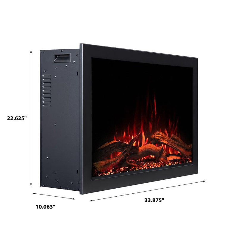 Highmark 33" Traditional Electric Fireplace Insert Heater, Wi-Fi, Google & Alexa Compatible, Logs & Crystals