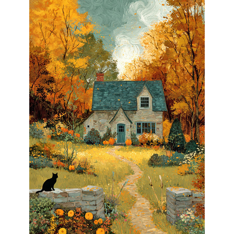 «Halloween Village», art mural sur toile tendue, H 36 po x l 24 po