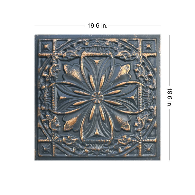Tuile de plafond en polystyrène texturé à coller L 19,63 po x l 19,63 po Lucass Shield, Gris anthracite / cuivre