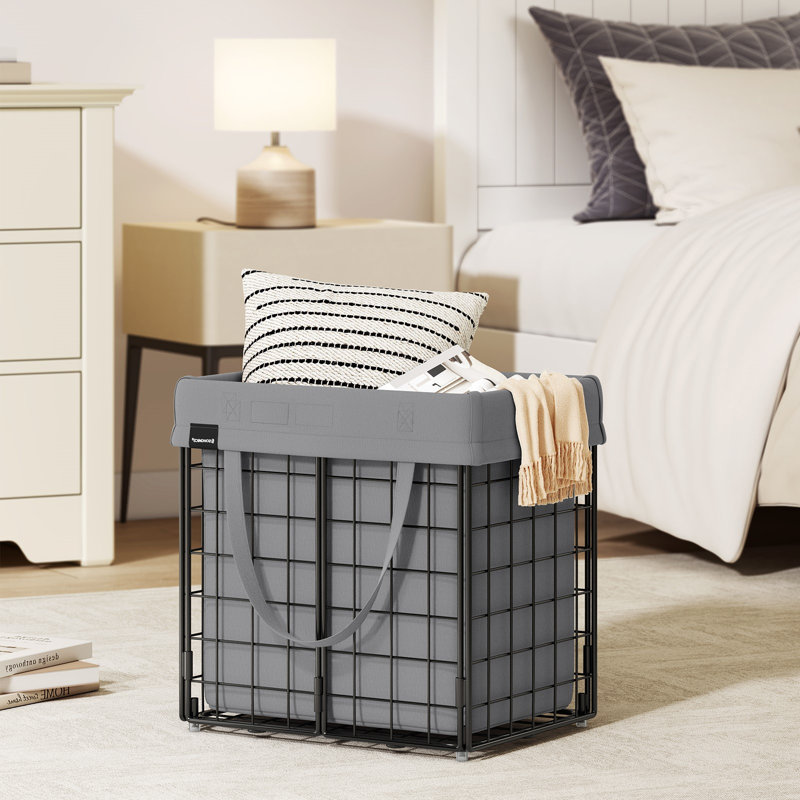 11 Gal. (50L) Laundry Basket, Laundry Hamper, Collapsible Clothes Hamper, Removable And Washable Liner, Metal Wire Frame, For Bedroom Bathroom