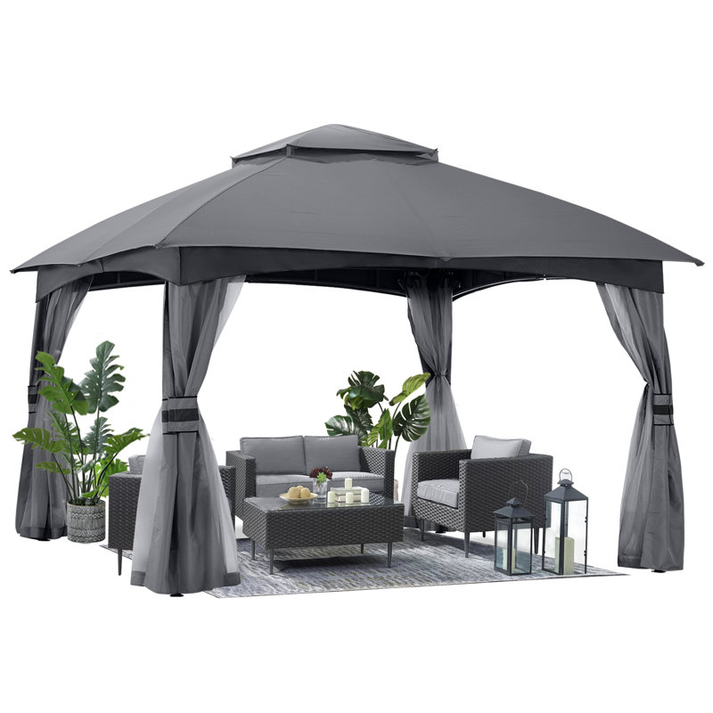 Patio en acier Les abris de jardin à toit souple, 110" H x 108" W x 108" D, Light Grey