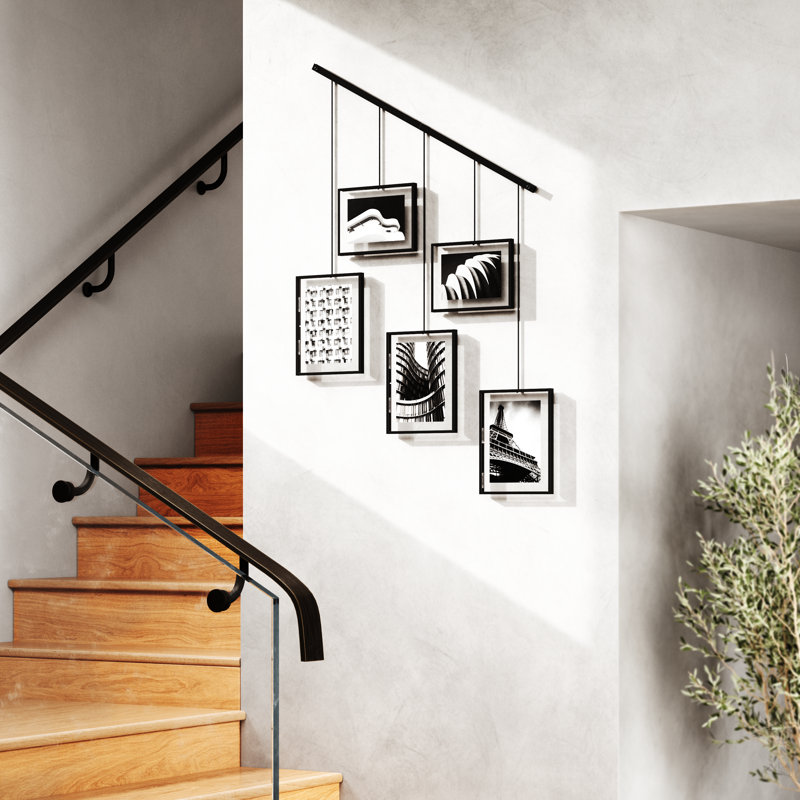 Exhibit Metal Ledge Picture Frame with Brackets – Set of 5, Black