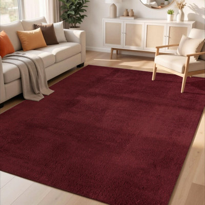 Taeler Washable Modern Living Room Rug Polyester Plain - Anti-Slip Felt Backing Carpet Bedroom-Hallway, Red