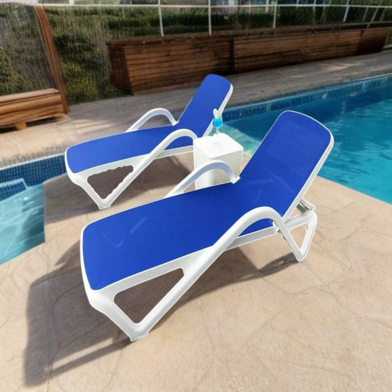 Ensemble de chaise longue d'extérieur avec table, Bleu