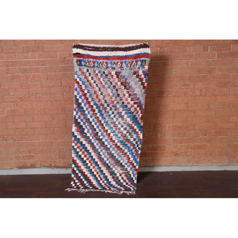 Tapis de couloir oriental à carreaux marocain noué à la main 3 x 7
