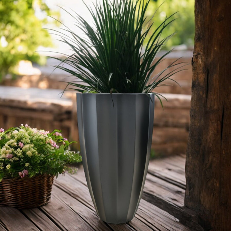 Pot à fleurs en fibre de verre, Noir, H 30 po x l 17 po x P 17 po