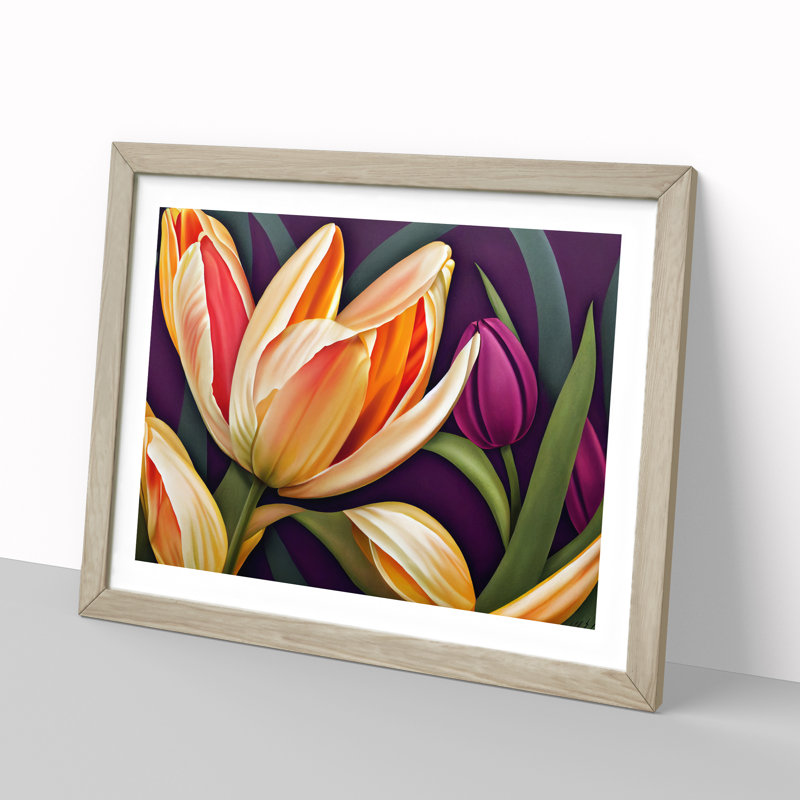 Masterful Tulip Flowers - Framed Print, 46cm H x 64cm W x 2cm D, Oak