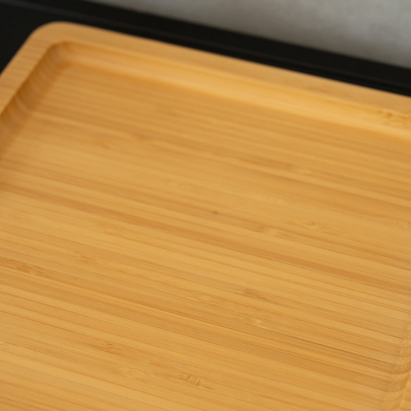 Bamboo Serving Tray with Built-in Wireless Charger, Dual Compartment Organizer Decor Tray for Bedroom Bedside, Natural