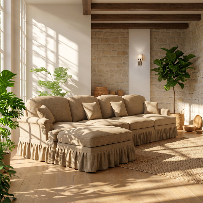 Canapé modulaire en chenille 4 places l 137,8 po x P 55,1 po x H 36,6 po Urban Ins, Chenille beige, Left Hand Facing