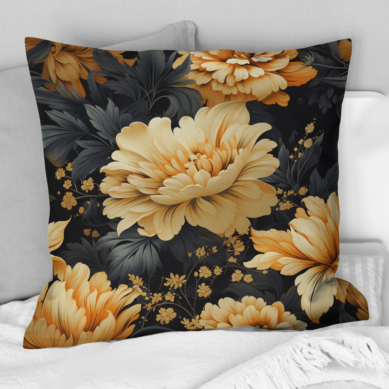 Yellow Hydrangea Flower Damask Dream - Damask Polyester Throw Pillow, 18"H x 18"W