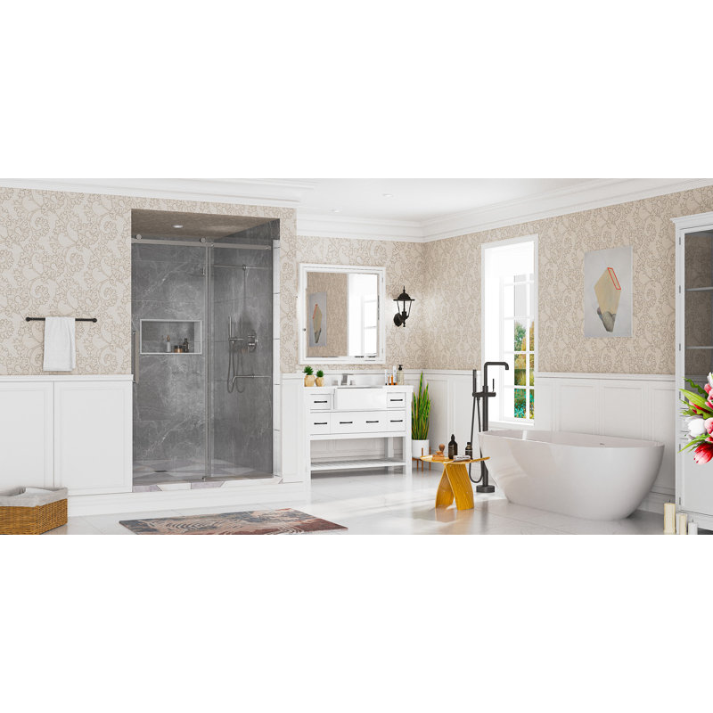 Étoile 44"-48" W x 76" H Frameless Single Sliding Shower Door with Soft-Closing and Clear Tempered Glass, Chrome