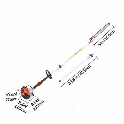 Gas Pole Saw, 52CC 2 Stroke Gas Powered Pole Saws with 14 in Cutting Bar, Cordless Tree Trimmer with 30 fl.oz Fuel Tank, 7.2 to 10 ft Extendable, Powerful Chainsaw for Tree Trimming Pruning