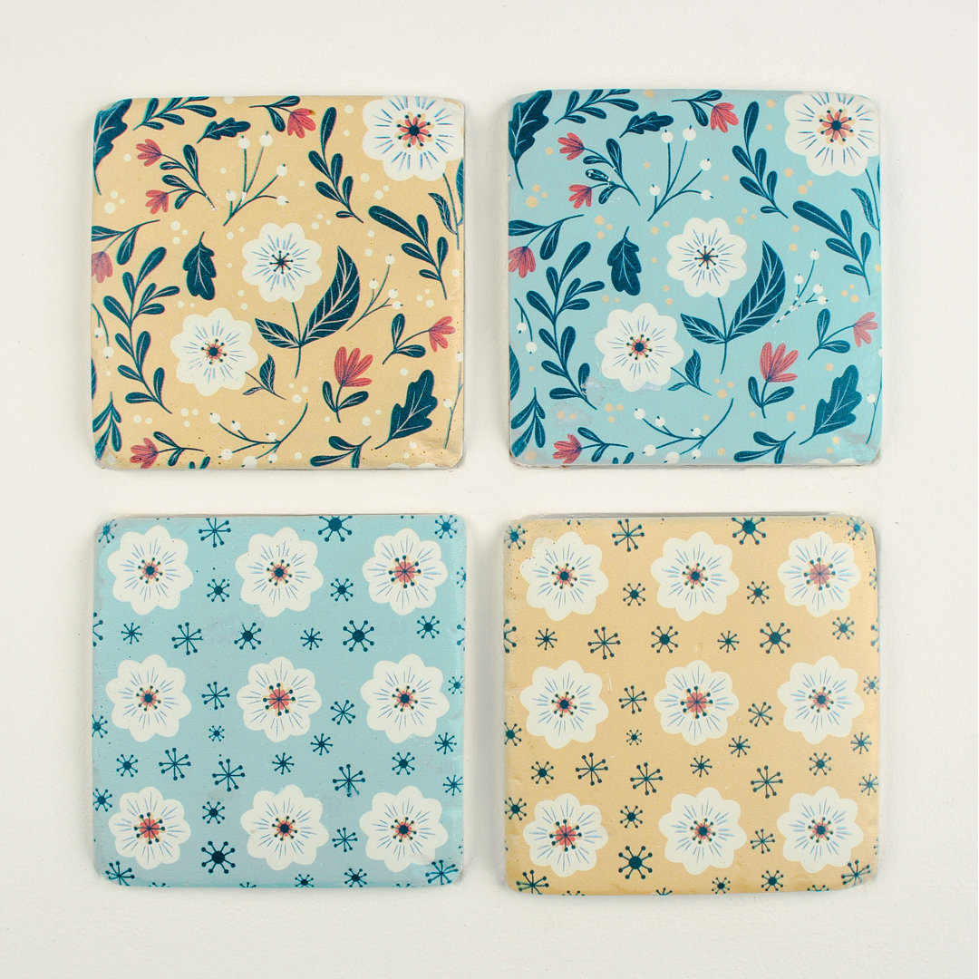 Ceramic Square 4 Piece Coaster Set