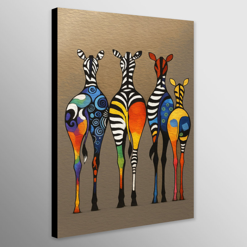 Zebras Multicolour Abstract Portrait Wall Art - Canvas Framed Print, 43cm H x 35cm W