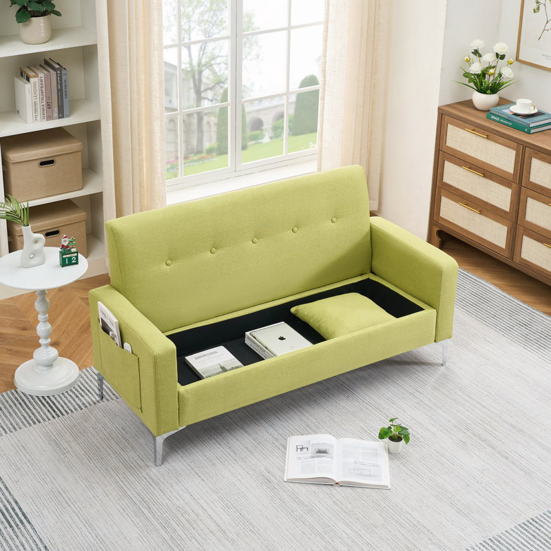 Canapé moderne de 57 po avec coussins décoratifs et rangement 57 po, Tissu vert