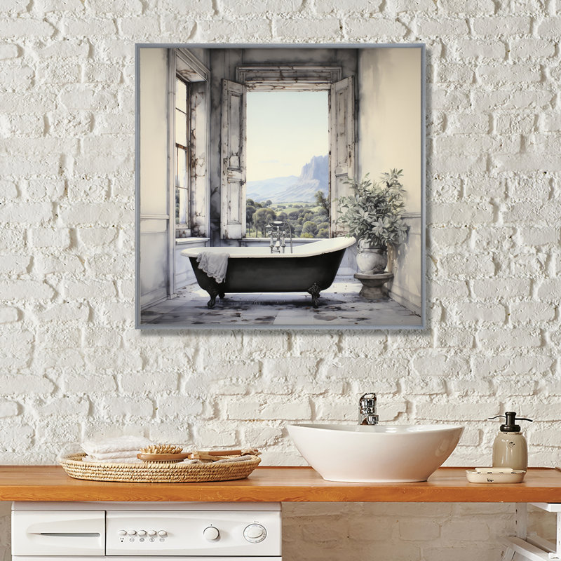 Impression sur toile Bath, H 24 po x l 24 po, Argent argent, Reproduction avec cadre flottant