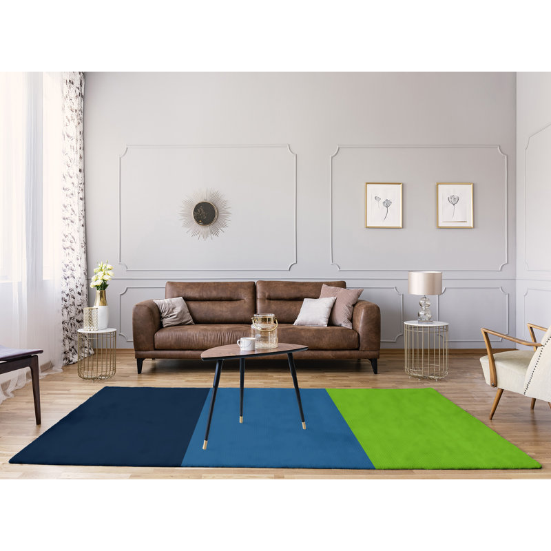 Tapis à rayures bleu/bleu anthracite/vert aurora, Rectangle 8 pi x 10 pi