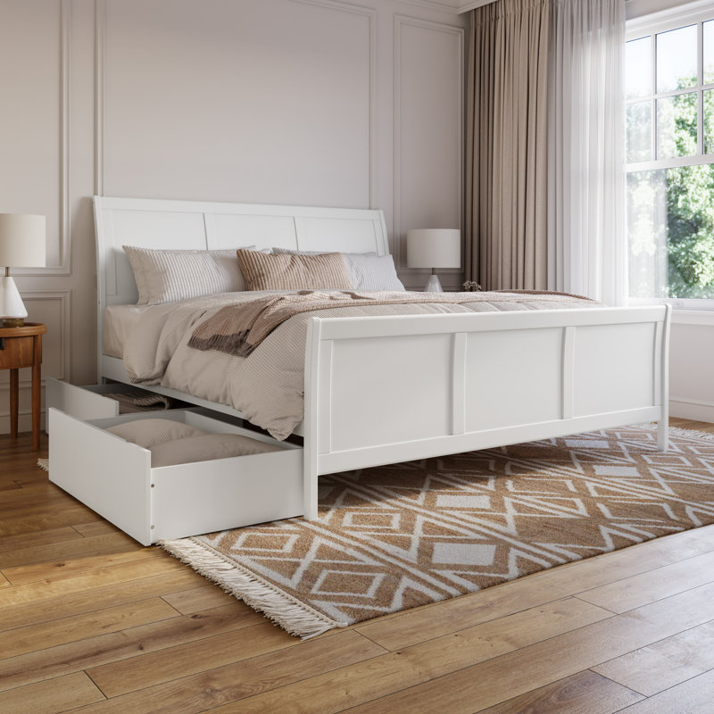 Lit plateforme Portland avec pied de lit et tiroirs de rangement assortis, Blanc, Très grand