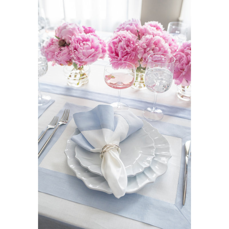 Contempo - 100% Pure Linen Dinner Napkins, Light Blue/White