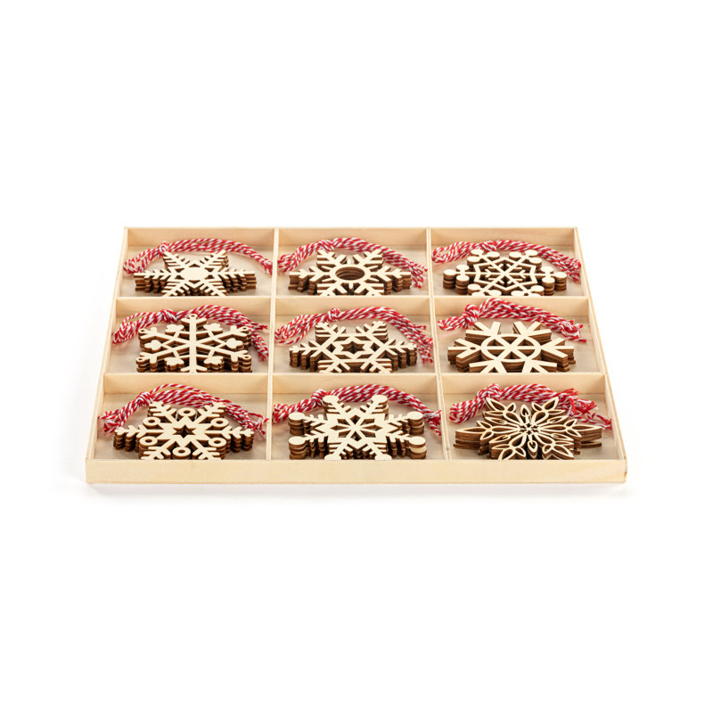 Large Wood Snowflake Ornament Set - 32 Pcs