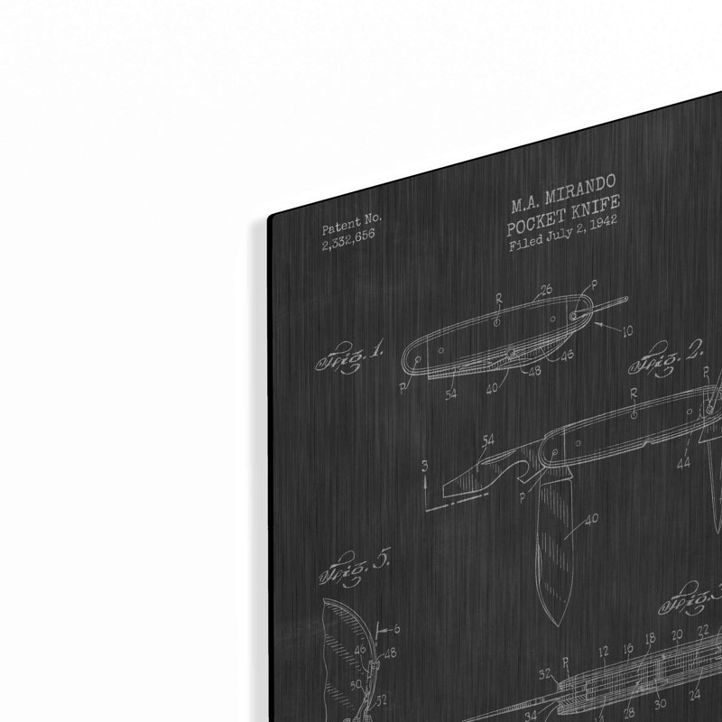 «Pocket Knife Blueprint Vernis Chalkboard», art mural en métal, H 24 po x l 16 po