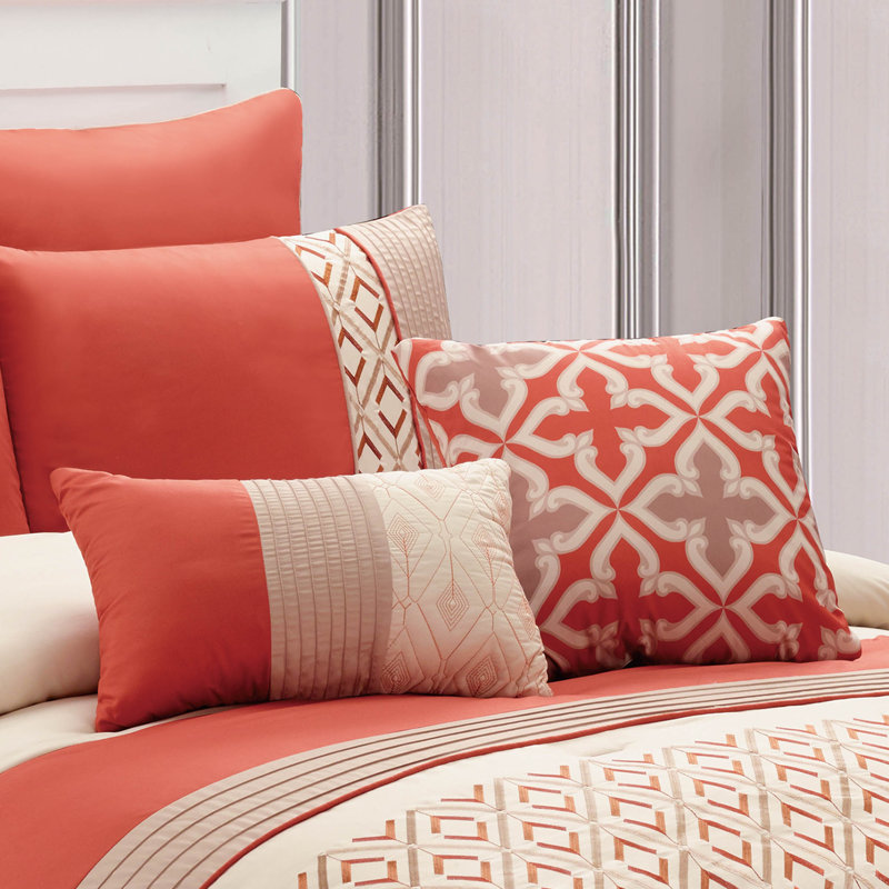 Janna Orange and Taupe 8-Piece Queen Microfiber Comforter Set