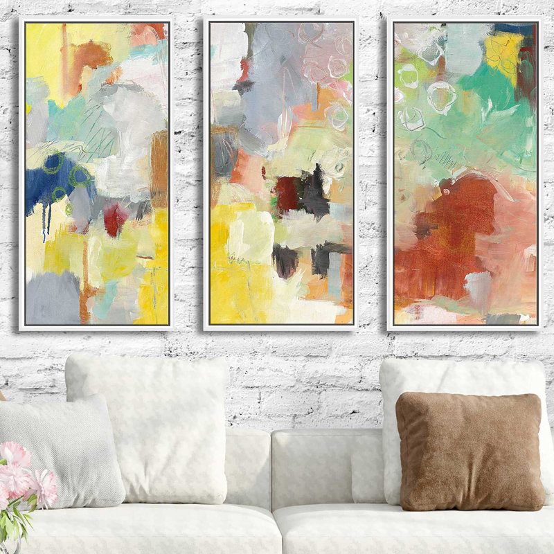 Summer Rising - 3 Piece Floater Frame Painting on Canvas, 41.5" H x 64.5" W x 2" D