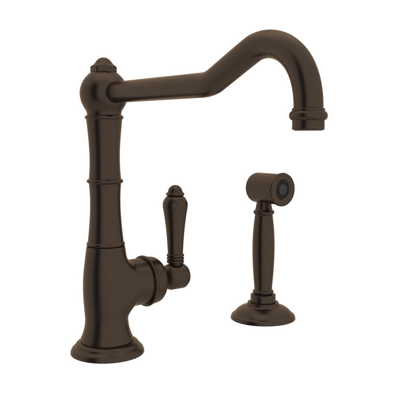 Cinquanta Extended Spout Kitchen Faucet With Side Spray, Tuscan Brass
