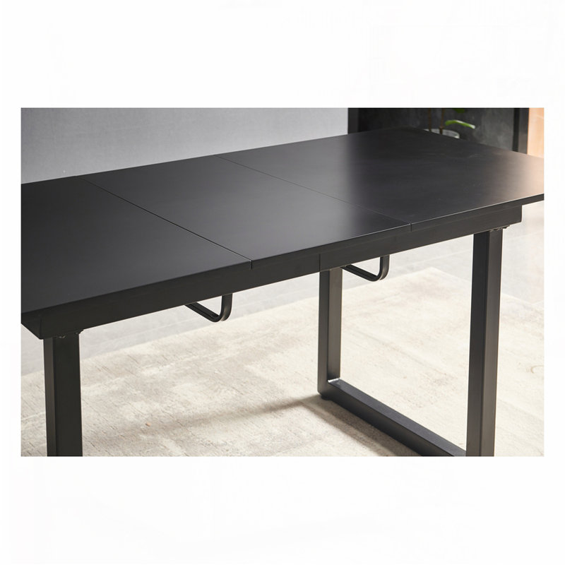 Table de salle à manger avec pieds en métal 55,11 "- 70,86", Noir, Noir