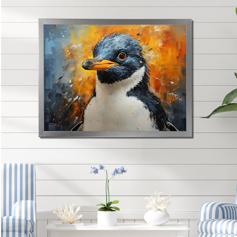 «Curious Penguin Portraits I», reproduction sur toile, Cadre photo argenté, H 16 po x l 32 po x P 1 po