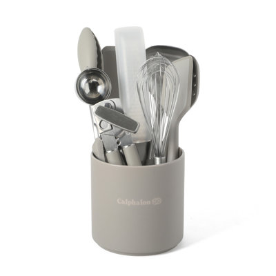 Ensemble d'ustensiles et d'accessoires de cuisine en acier inoxydable Calphalon Edge 10 pièces avec accessoires en silicone et pot en céramique