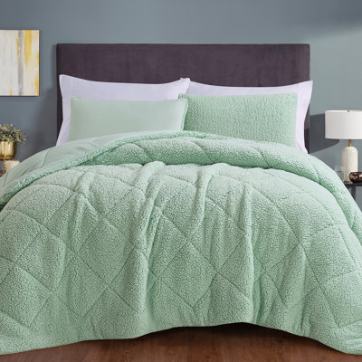 Sherpa Microfiber Reversible Modern 3 Piece Comforter Set