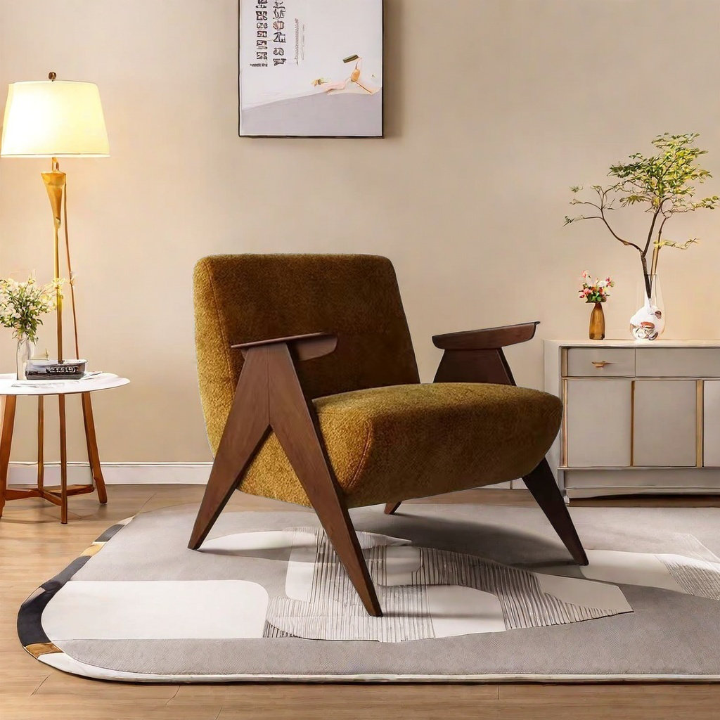 wangling hone Ash Wood Chair with Chenille Fabric - Wayfair Canada