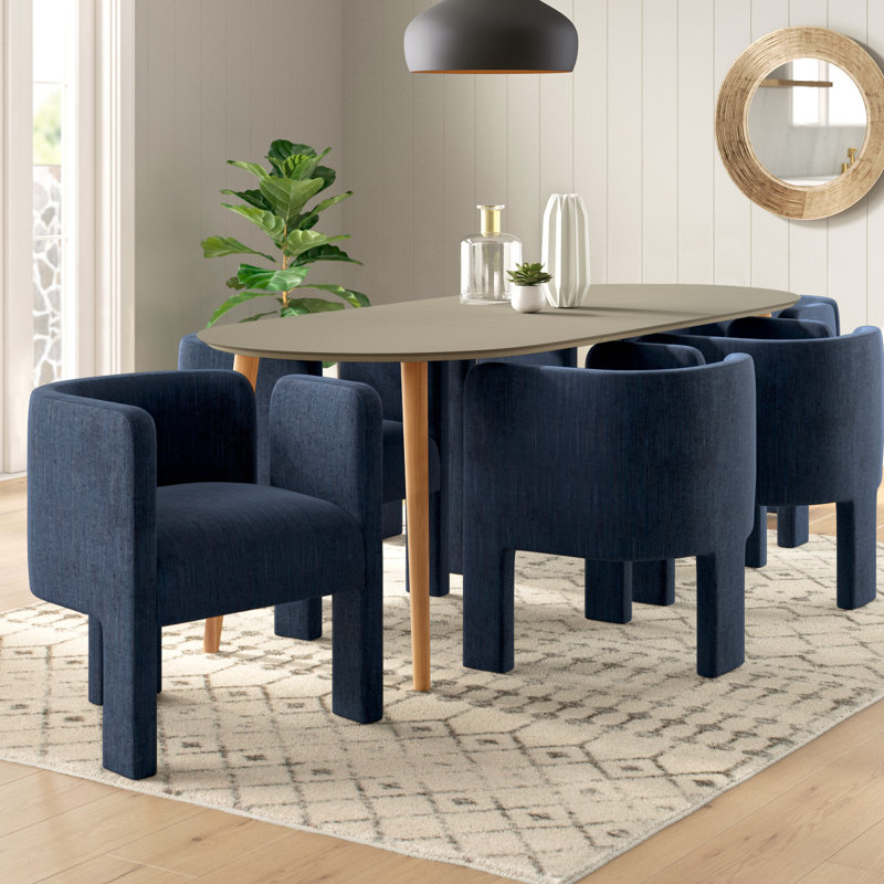 Chaise avec accoudoirs à dossier bas Braien, Bleu marine