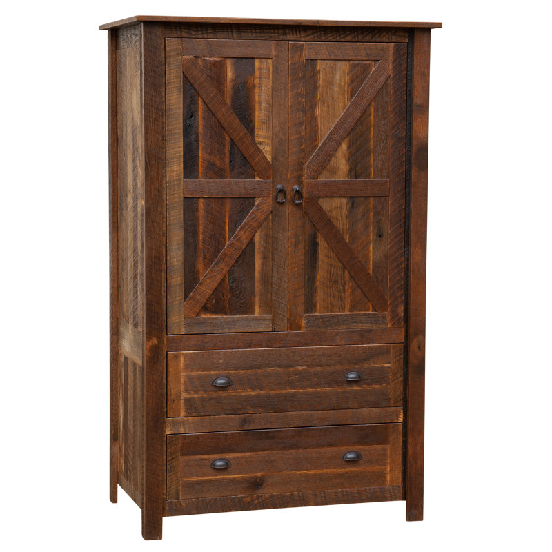 Fireside Lodge Barnwood Two Drawer Wardrobe with Hanging Rod - Barnwood Legs - Premium Line, Barnwood Legs, Premium Drawers