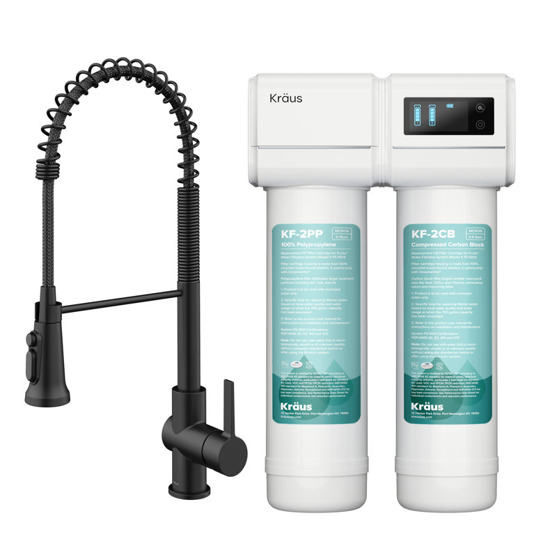 KRAUS Britt 2-In-1 Commercial Style Pull-Down Single Handle Water Filter Kitchen Faucet In Spot-Free With Purita 2-Stage Under-Sink Filtration System