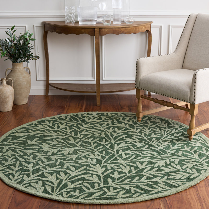 Martha Stewart Hand Tufted Wool/Cotton Floral Rug in Green, Round 6'
