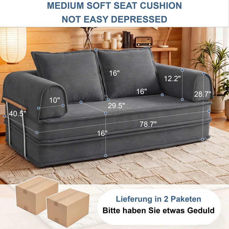2 Seater Corduroy Sofa, Grey