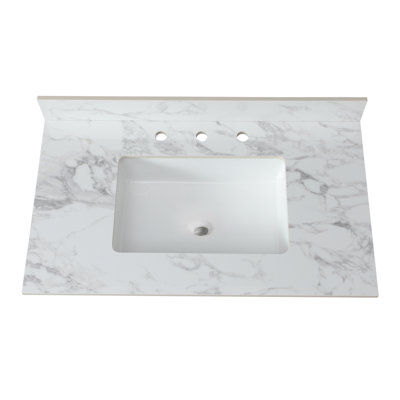 Bathroom Vanity Top,Sintered Stone Carra Barthroom Vanity Sink Tops With Rectangular Undermount Ceramic Sink With Vanity Backsplash,  Faucet Hole Bathroom Vanity Countertop