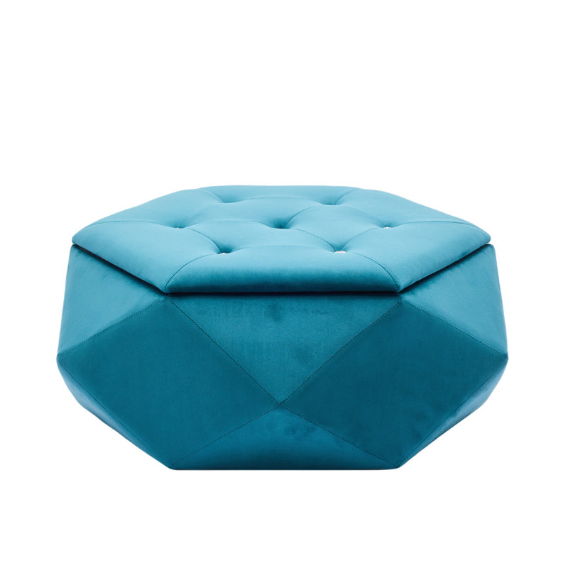 Élégant rangement en velours bleu à motif de losanges en polygone, repose-pieds élégant et option de siège, L 34 po x l 30,5 po x H 13,5 po, convient aux repose-pieds multi-usages, au rangement et à l'organisation de vos magazines dans la chambre à coucher