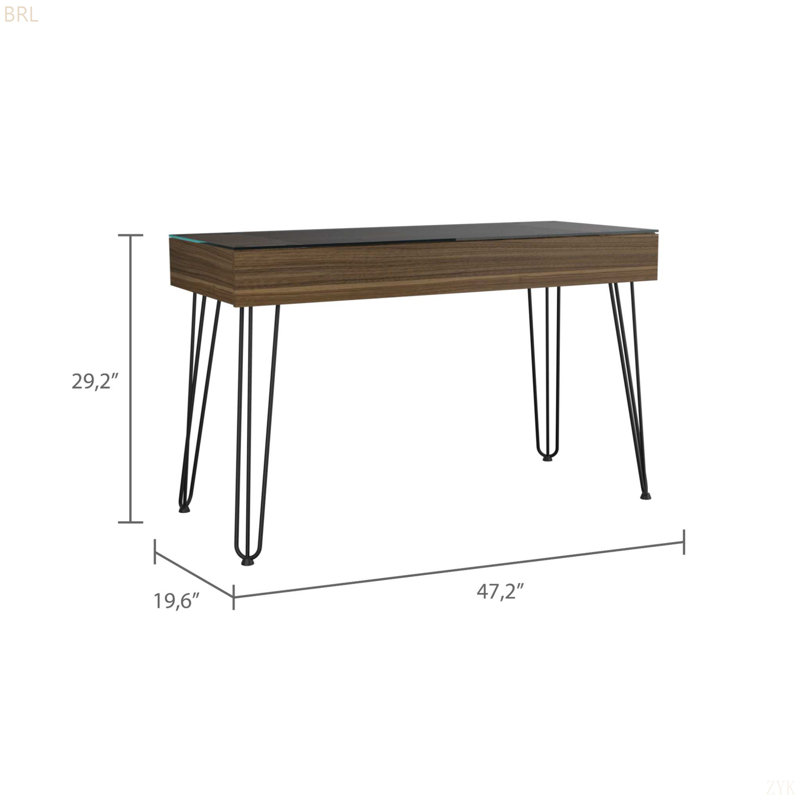 Mahogany 1-Drawer Rectangle Writing Desk With Hairpin Legs
