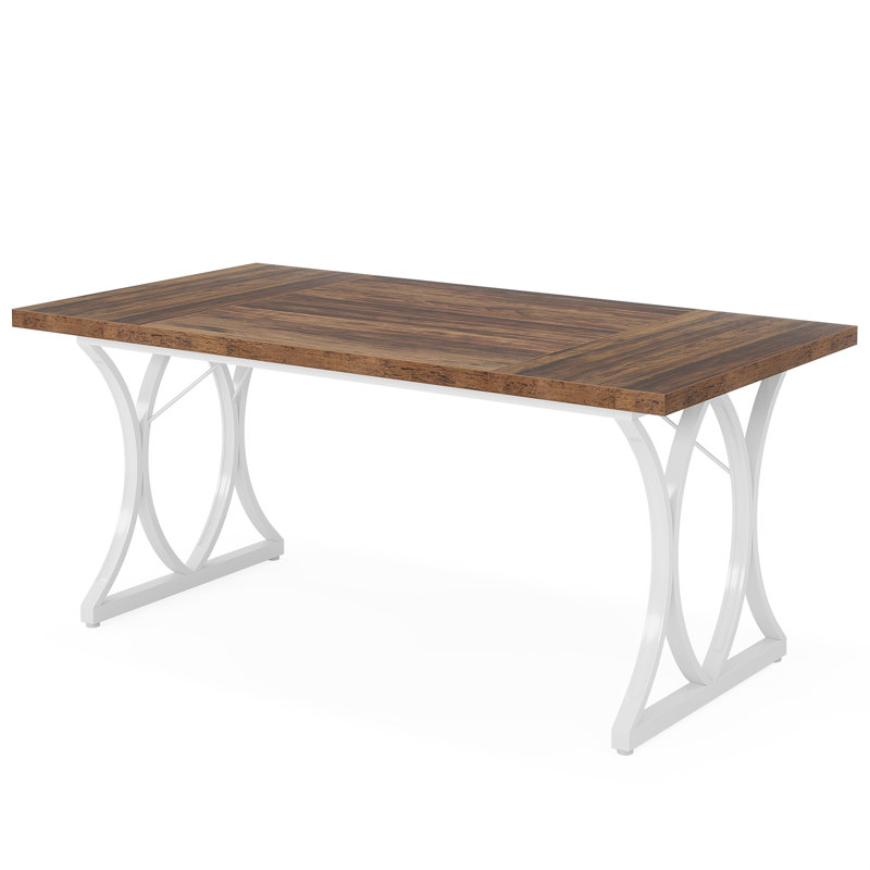Metal Base Dining Table, White, Brown