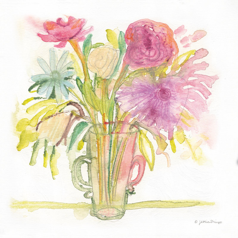Aquarelle floral, H 36 po x l 36 po
