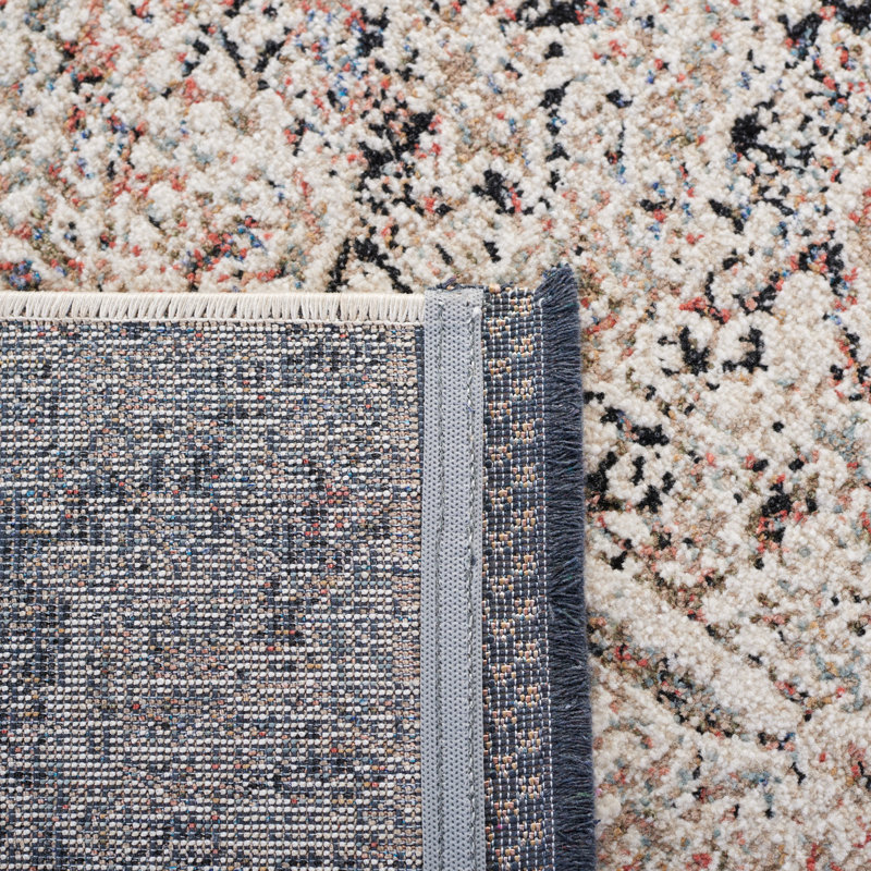 Elegant Ivory and Navy 8' x 10' Hand-Knotted Wool Blend Area Rug