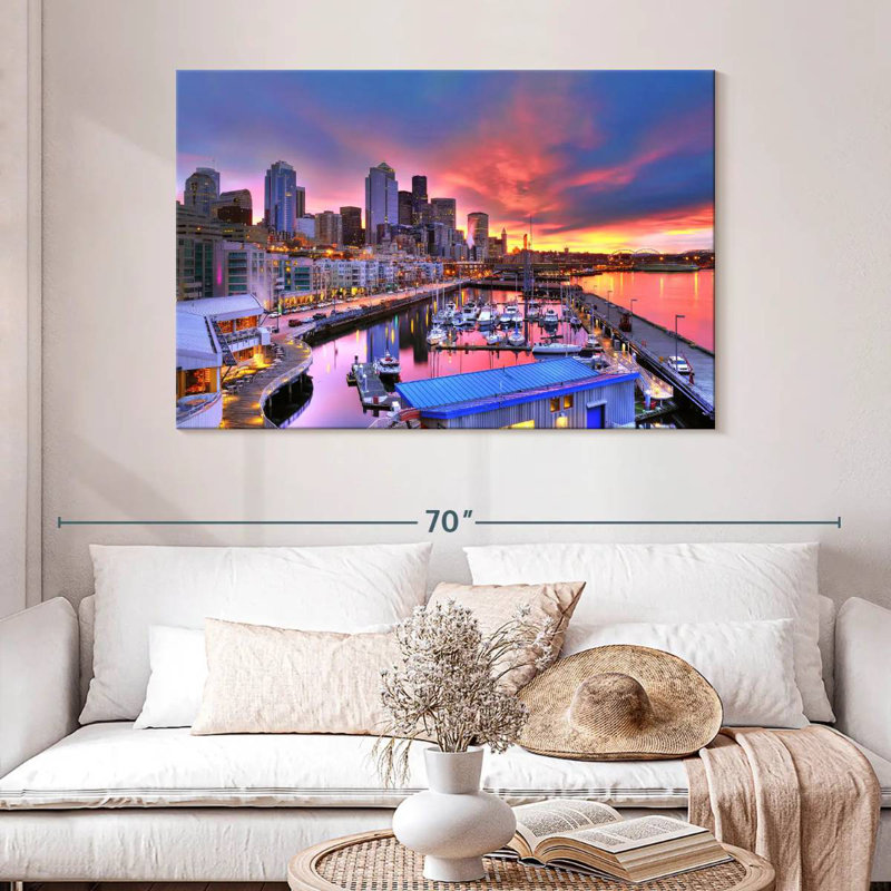 Seattle Marina At Dawn, 32" H x 48" W