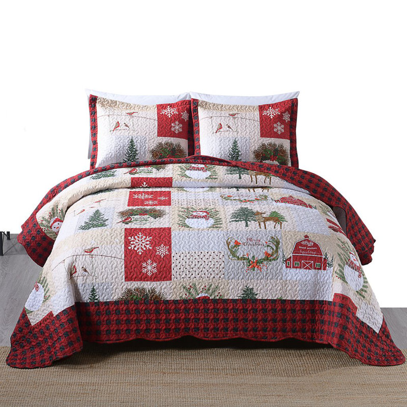 Polyester Plaid Quilt, Queen Quilt + 2 Standard Shams