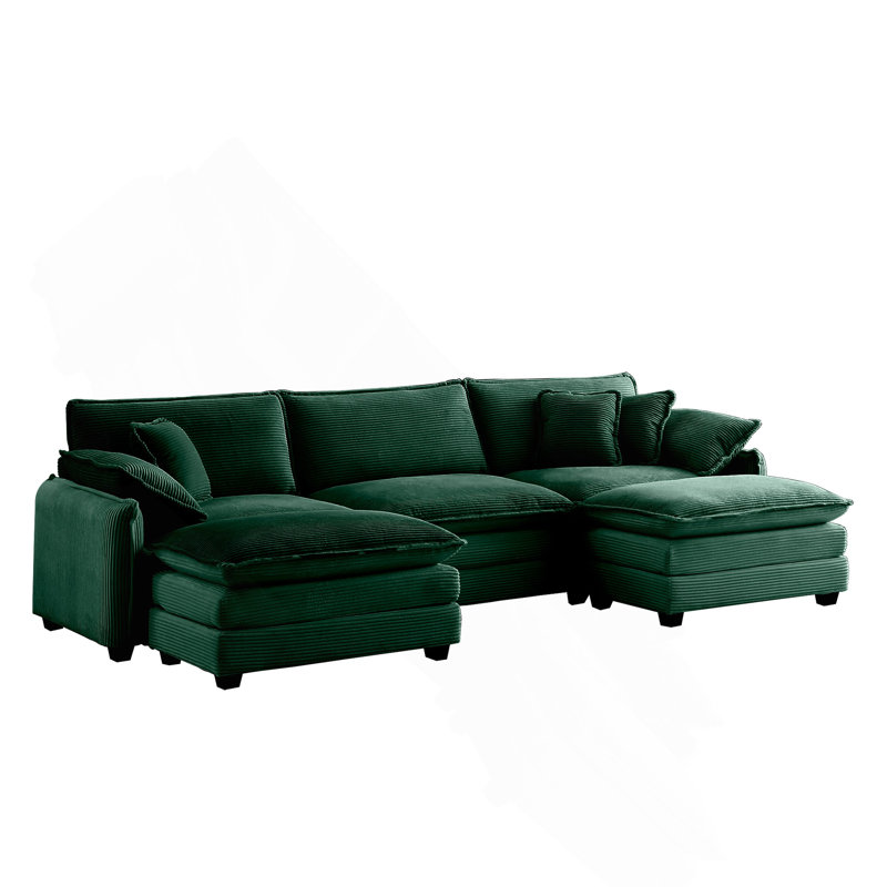 Canapé modulaire surdimensionné avec repose-pieds convertible, canapé 3 places avec 2 repose-pieds, canapé en forme de U en velours côtelé vert